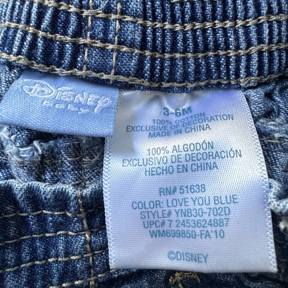 Disney Baby Blue Denim Pants 3–6 Months Elastic Waist Cotton Infant Jeans - Picture 3 of 5